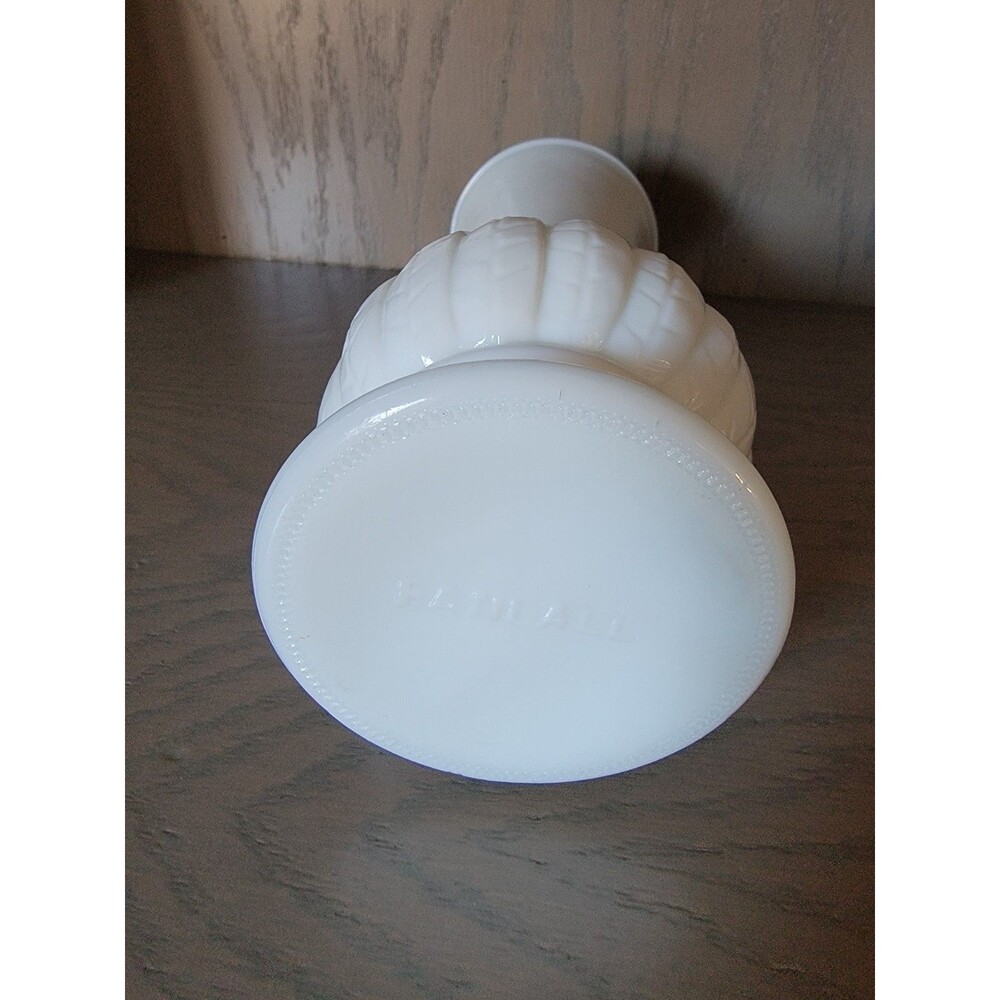 Vintage Randall Milk Glass Vase Feather Wheat Leaf Flower White MCM 9" Art Deco - Picture 3 of 3